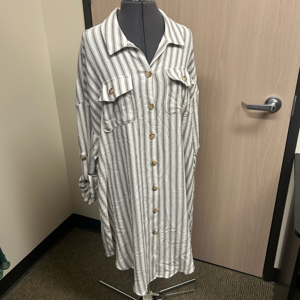 Torrid Beige and Brown Striped Shirt Dress